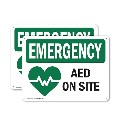Signmission AED On Site With Symbol, 14 in W x Rectangle, Plastic OS-2PACK-EM-P-1014-L-10289